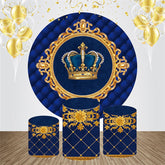 Aperturee - Royal Blue Gold Crown Round Birthday Backdrop Kit